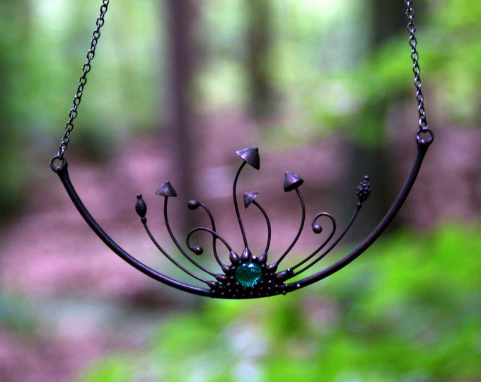 Cottagecore Mushroom Pendant Necklace: Handmade Patina Copper Fungi Jewelry