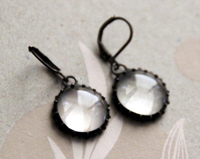 Statement simple earrings boho style, stained glass minimalist earring with clear glass, unique author's glass jewelry, unusual gift.
