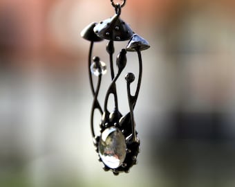 Mushroom fly amanita handmade metal necklace, cotagecore vibes jewelry, unusual woodland gift, toadstool magic forest festival pendant