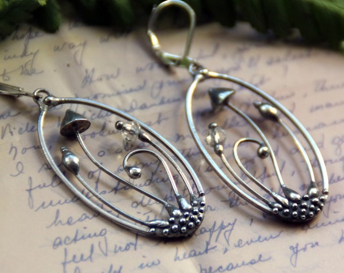 Mushroom Earrings: Handmade Silver Metal & Glass - Forest Witch Style