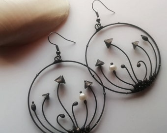 Mushroom Magic Hoop Earrings - Psychedelic Fungi Round Jewelry Forest Gift for Witchy Vibes