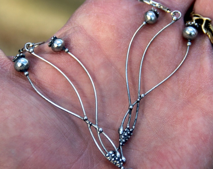 Silver Poppy Flower Earrings: Copper & Pewter, Boho Witch Jewelry