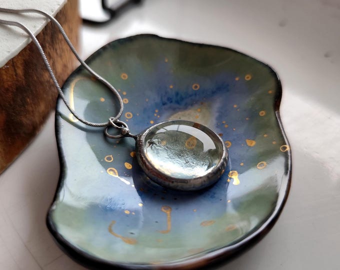 Minimalist Clear Glass Round Pendant Necklace: Handmade Artisan Jewelry