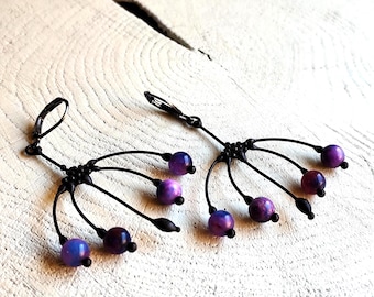 Handcrafted Berry Branch Earrings: Copper, Pewter, Steel & Sugilite