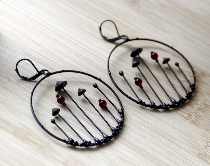 Mushroom Hoop Earrings: Stained Glass Forest Witch Jewelry
