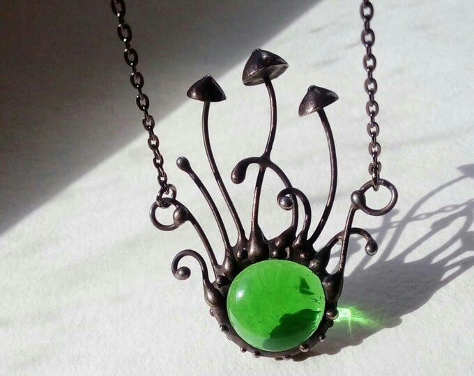 Boho, tiffany, avant garde, mushroom necklace, pendant, unique jewelry, Gift for Her, psytrance, psy, hippie, love, glass, witch jewelry