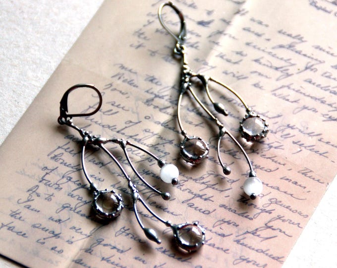 Asymmetrical Tree Branch Earrings: Handmade Silver Metal & Glass
