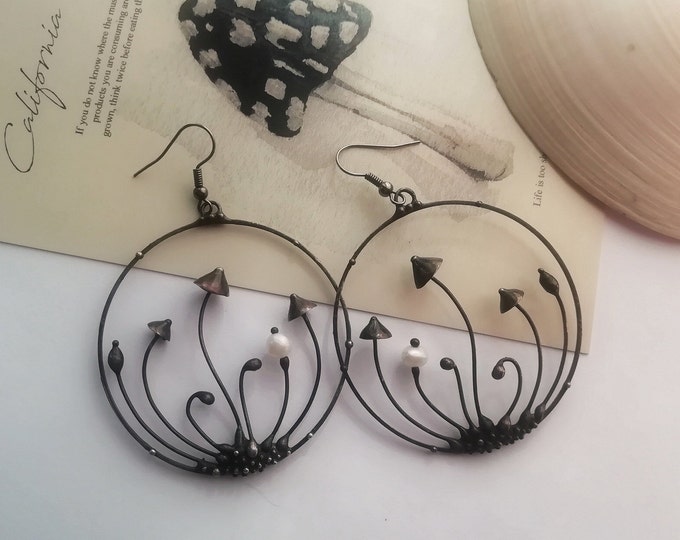 Mushroom Magic Hoop Earrings - Psychedelic Fungi Round Jewelry Forest Gift for Witchy Vibes