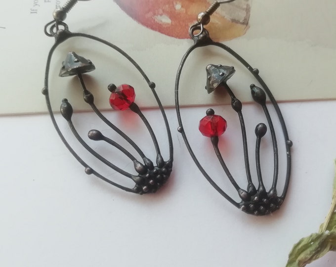 Hippie earrings, mushroom jewelry, mushroom earrings, boho earrings, psytrance, witch jewelry, forest earring, magic mushroom, psychedelic