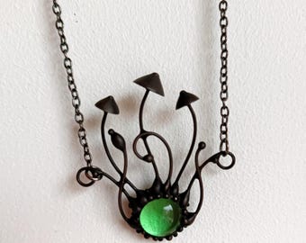 Stained Glass Mushroom Necklace: Witchy Boho Fungi Pendant