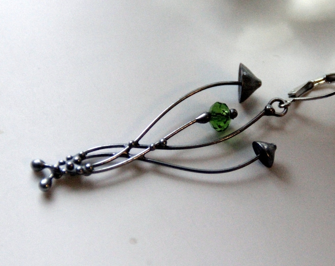 Mushroom Boho Single Earring: Handmade Silver Green Fungi Jewelry