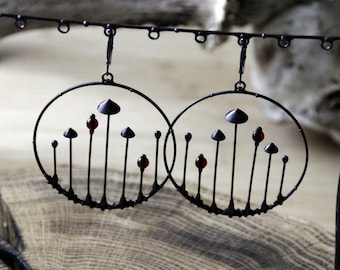 Mushroom Hoop Earrings: Stained Glass Forest Witch Jewelry