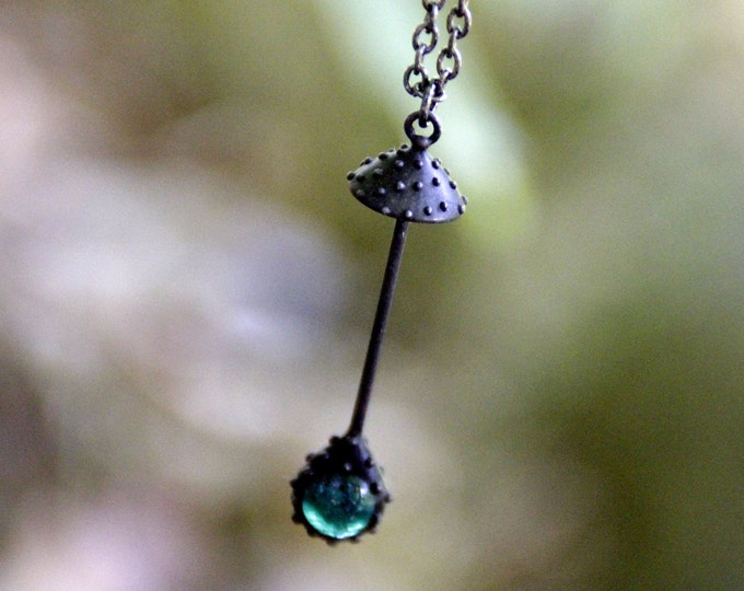 Handcrafted amanita muscaria forest fungi small metal necklace inspired by wild nature fly agaric mushroom pendant, hippie aesthetic.