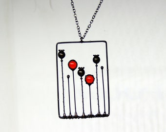 Boho Poppy Flower Necklace: Handmade Black Metal Botanical Jewelry