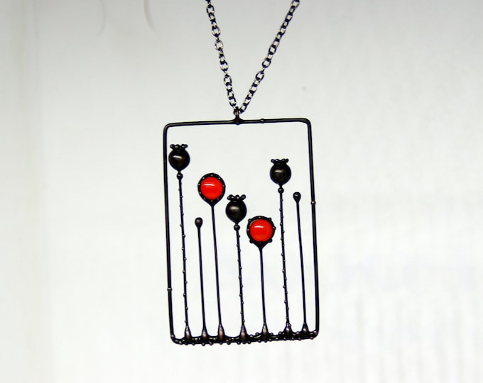 Boho Poppy Flower Necklace: Handmade Black Metal Botanical Jewelry