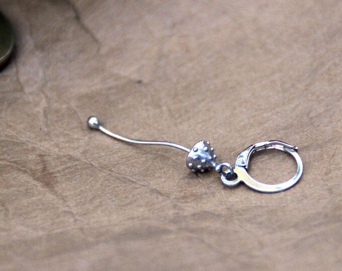 Handmade metal toadstool mushroom amanita muscaria single one earring, foreststyle witch fairy fungi monoearring, unusual witchy jewelry.
