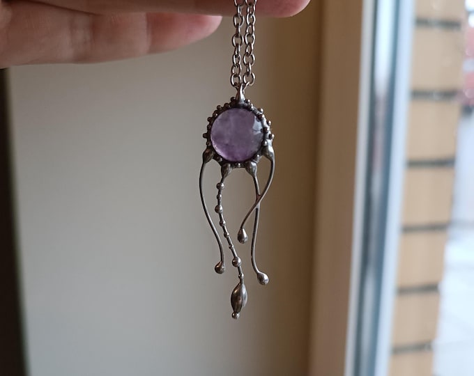 Handmade Amethyst Jellyfish Pendant Necklace: Boho Ocean Charm