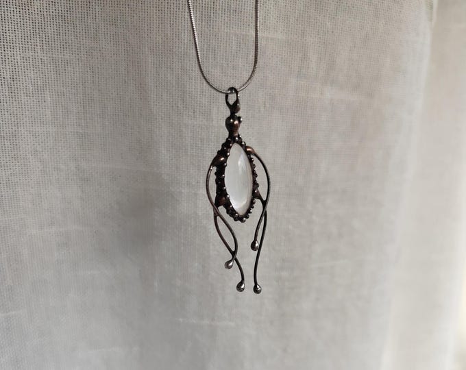 Black Stained Glass Jellyfish Pendant Necklace, Handcrafted Copper and Pewter Ocean Wearable Art