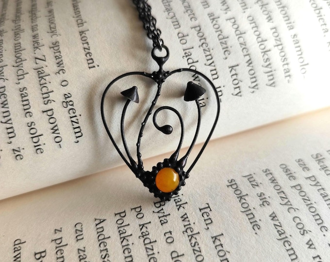 Black Kiln-Fused Glass Mushroom Pendant Necklace, Handcrafted Copper and Pewter Nature Jewelry