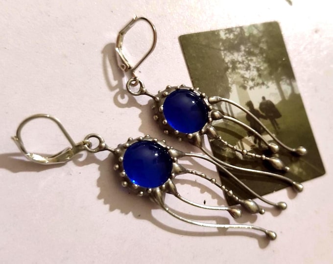 Stained Blue Glass Jellyfish: Psychedelic Ocean Creatures Earrings