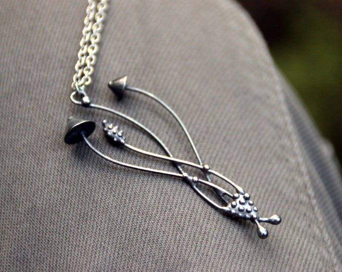 Silver magic mushrooms handmade metal pendant inspired by wild nature cottagecore witchcraft aesthetic jewelry, unusual forest gift.