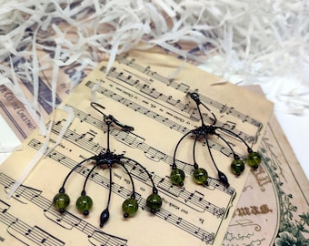 Green Glass Berry Earrings, Handcrafted Copper and Pewter Botanical Jewelry