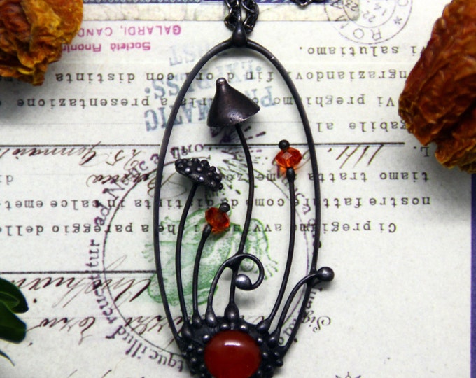 Handmade Amanita Mushroom Necklace: Pewter, Copper & Glass Forest Pendant