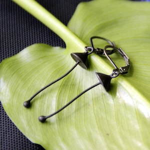 Unusual small metal mushrooms earrings, forest fungi earrings, magic mushrooms jewelry, inspired by nature woodland witch jewellery.