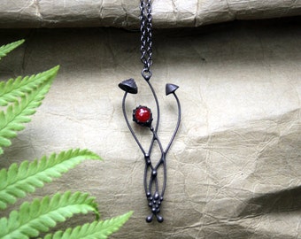 Woodland Mushroom Pendant: Copper, Pewter & Red Glass - Cottagecore Jewelry