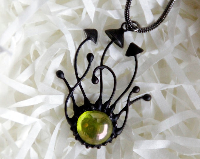 Mushrooms necklace cotagecore forest handmade jewelry, psychedelic fungi stained glass pendant, unique toadstools necklace jewellery.