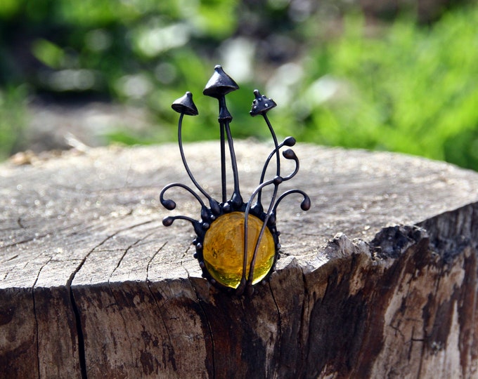 Metal magic mushrooms amanita brooch, mushroom jewelry, boho hippie style brooch, psytrance, witchcraft brooch, handsclulpted mushrooms