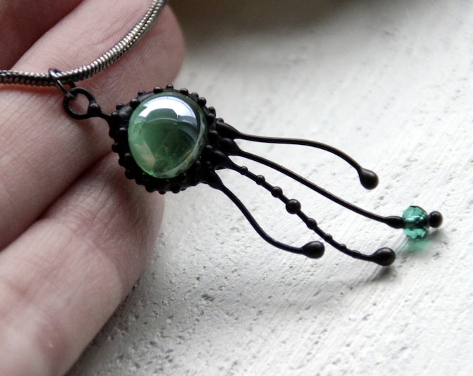 Stained Glass Jellyfish Necklace: Handmade Art Nouveau Jewelry