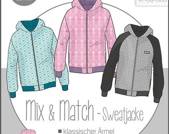 Talla de sudadera Mix&Match de niño. 86-164 - Patrón de costura DIN A 0 e instrucciones en folleto Kibadoo