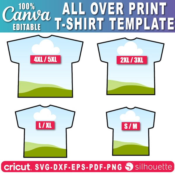 All Over T-Shirt Template, T-Shirt Design Template, All Over T-Shirt Sublimation Template, Blank Template, T-Shirt Outline, Canva Editable