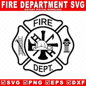 Fire Department SVG Maltese Cross Emblem, Firefighter Fireman Fire Dept, Sublimation DTF Cricut Digital Download Cut Files Svg Png Eps Dxf