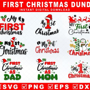 9 Babys mein erstes Weihnachten 2024 SVG EPS PNG Dxf Design Bundle, 1.Weihnachtskugel Ornament Sofortiger digitaler Download fertig druckbare Schnittdateien