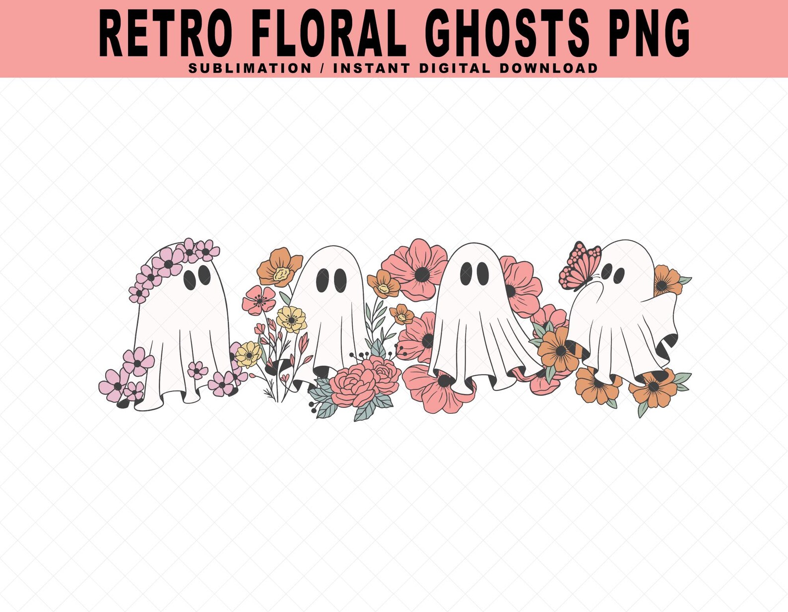 Retro Floral Ghosts Png, Cute Halloween Ghosts Png, Vintage Ghost Png ...