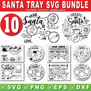 10 Pacchetto SVG Dear Santa Tray, SVG di Natale, SVG di vassoio di Natale, Piatto di Babbo Natale svg, Biscotti al latte di Babbo Natale svg, Biscotti per Babbo Natale, File Cricut digitale