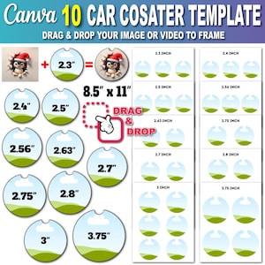Mais vendido! Pacote de modelos de porta-copos para carro Canva - 10 tamanhos - Designs editáveis de porta-copos para carro - Download digital - Comercial OK