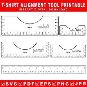 T-Shirt Alignment Tool Printable, Tshirt Ruler SVG Bundle T Shirt Ruler Adult Kids PDF Printable Print Then Cut Digital File Placement guide