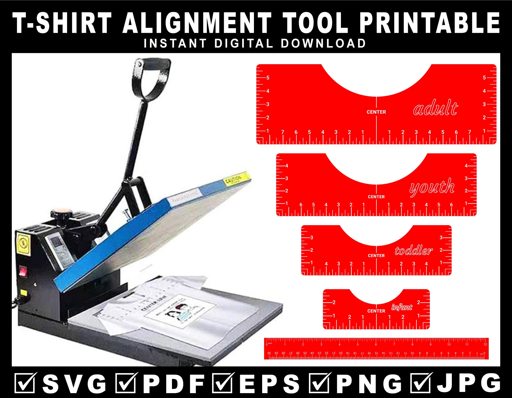 T-shirt Alignment Ruler Print at Home Guide Tool Placement on Shirts SVG  Tshirt Aligment Tool PNG Jpeg Files Cricut Cameo 