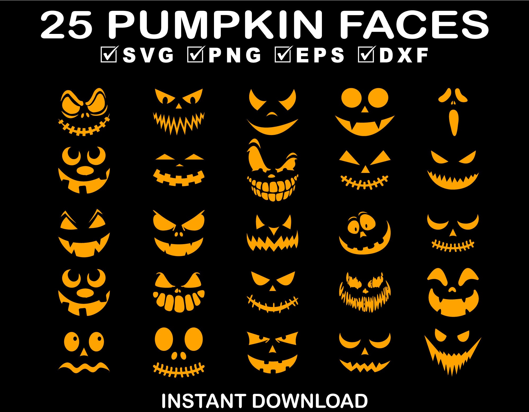 Pumpkin Face SVG Jack O Lantern Faces, Pumpkin Face SVG Cute Jack ...