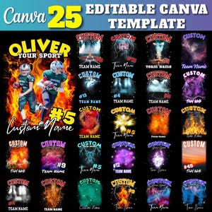 25 Editable Football Mascot Shirt Canva Template, Custom Homecoming and School Design, 90s T-Shirt Photo Collage PNG, DTF, DTG, Sublimation