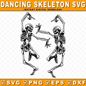 Dancing Skeleton SVG PNG EPS Dxf, Halloween Dancing Skellies Shirt Design Cut File, Dance Skeleton, Funny Retro Skeleton Svg for shirts
