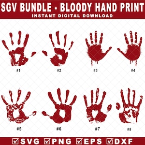 Blutiges Handabdruck SVG-Bundle, Halloween Dekor tropfendes Blut Handabdruck SVG, Handabdruck SVG, Dxf, Silhouette, Cricut Cut Files, Clipart Vektor