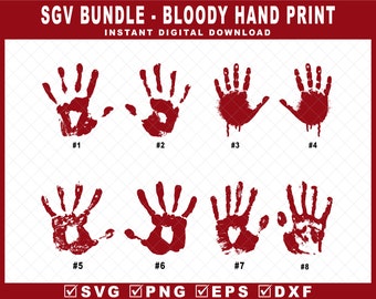 Bloody Hand Print SVG Bundle, Halloween Decor Dripping Blood Handprint Svg, Handprint SVG, Dxf, Silhouette, Cricut Cut Files, Clipart Vector
