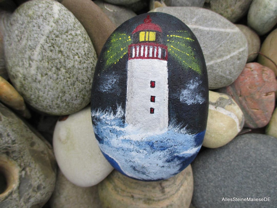 Decorative Stone, Lighthouse at Night, Painted Stones, Stone Art, - Etsy