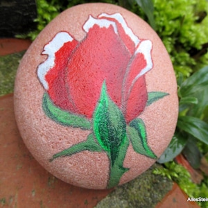 Decorative stones &quot;Rose on stone&quot;, stone art, painted stones, flower on stone