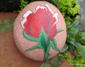 Decorative stones &quot;Rose on stone&quot;, stone art, painted stones, flower on stone