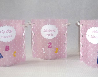 Table decoration for school enrollment 1st day of school Lantern Table light personalized with inscription in pink with white dots